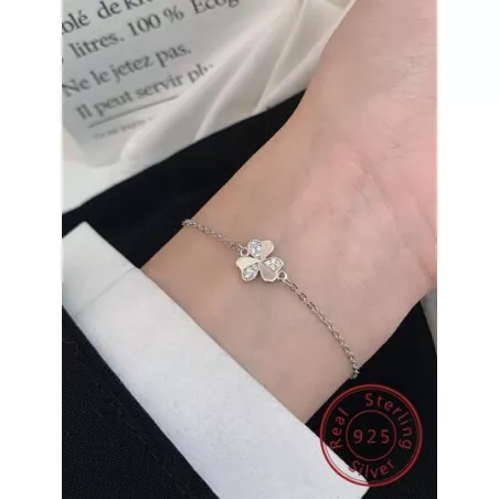 Pulsera zirconia cúbica & trébol de cuatro hojas plata