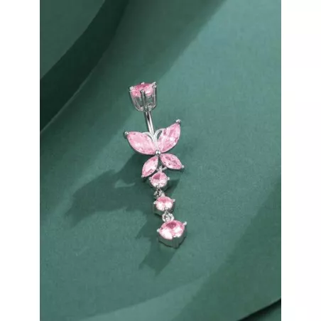 1 pieza Anillo de vientre moda rosado zirconia cúbica con mariposa plata esterlina para mujeres para decoración diaria de amigo