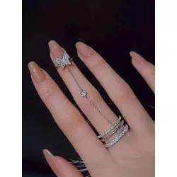 2 piezas/set Anillo de moda con diseño de diamante de imitación mitón para mujeres para decoración diaria