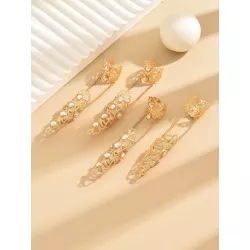 4 piezas Anillo con abertura flor en forma de con diamante de imitación vinculado con cadena ajustable declaración para moda fie