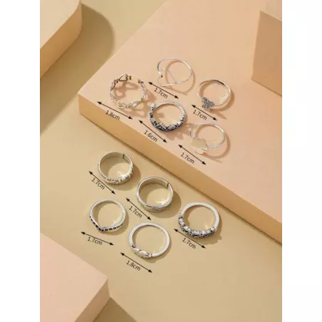 10 piezas/set Anillo moda con adorno de corazón & flor para mujeres para decoración diaria