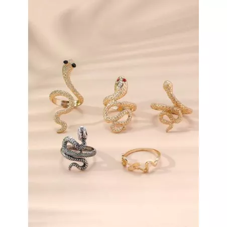 5 piezas/set Anillo moda con diseño de serpiente para mujeres para decoración diaria