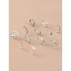 12 piezas/set Anillo moda con corazón & con diseño de mariposa para mujeres para decoración diaria