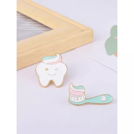 2 piezas/set dulce diente & Cepillo de dientes Broche para mujeres para decoración diaria