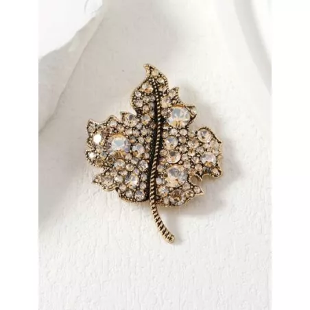 1 pieza Broche moda aleación de zinc con diamante de imitación con diseño de hoja para mujeres para regalo