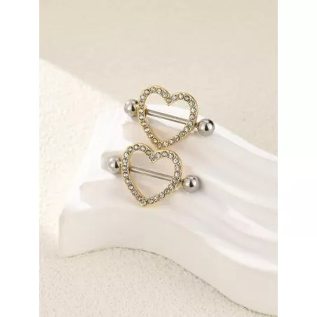 2 piezas/set Anillo de pezón miedoso de acero inoxidable con diamante de imitación con adorno de corazón para mujeres para decor