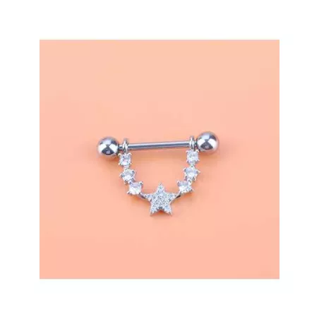 1 pieza moda leche Anillo zirconia cúbica Piercing del cuerpo pezón uña lujo ligero de acero inoxidable con estrella