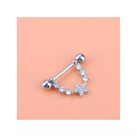 1 pieza moda leche Anillo zirconia cúbica Piercing del cuerpo pezón uña lujo ligero de acero inoxidable con estrella