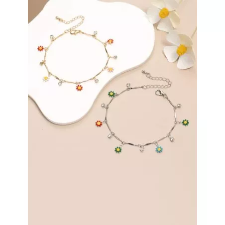 1 pieza Pulsera tobillera moda con diamante de imitación & con accesorio de flor para mujeres para vacación