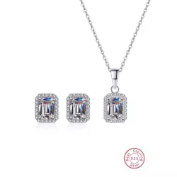 Set de collar y pendientes de plata de ley 925 con circonita cúbica de moda de 3 piezas, ideal para que las damas lo usen en el