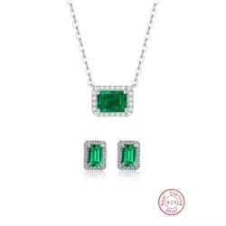 3 piezas lujo plata de ley 925 & sintético piedra verde Pendientes con Set collar para mujeres , ideal para verano boda , fecha