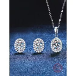 3 piezas elegante & dulce plata de ley 925 & zirconia cúbica piedra Pendientes de tachuela con Set collar para mujeres , adecuad