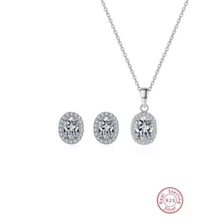 3 piezas elegante & dulce plata de ley 925 & zirconia cúbica piedra Pendientes de tachuela con Set collar para mujeres , adecuad