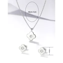 plata de ley 925 zirconia cúbica incrustado trébol de cuatro hojas Pendientes de tachuela con Set collar