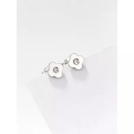 plata de ley 925 zirconia cúbica incrustado trébol de cuatro hojas Pendientes de tachuela con Set collar