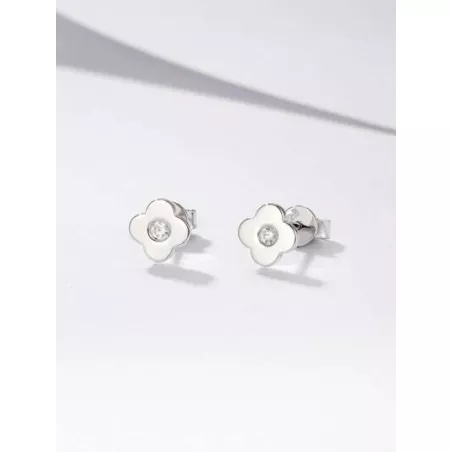 plata de ley 925 zirconia cúbica incrustado trébol de cuatro hojas Pendientes de tachuela con Set collar