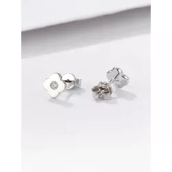 plata de ley 925 zirconia cúbica incrustado trébol de cuatro hojas Pendientes de tachuela con Set collar