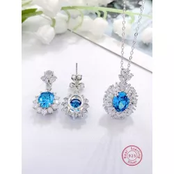 3 piezas de moda con elegante plata 925 & zirconia Pendientes con Collar Set joya , adecuado para mujeres a desgaste en trabajar