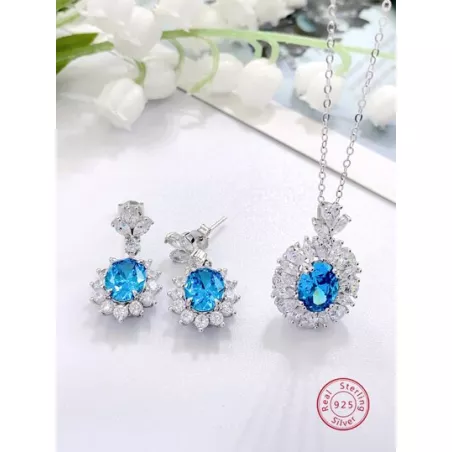 3 piezas de moda con elegante plata 925 & zirconia Pendientes con Collar Set joya , adecuado para mujeres a desgaste en trabajar