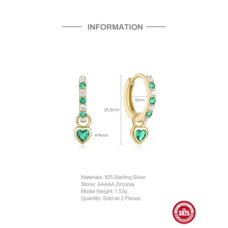 3 piezas Collar + Pendientes + Anillo verde con corazón zirconia cúbica S925 Set joya Mujer aniversario fino