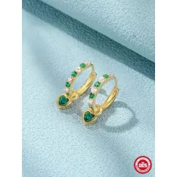 3 piezas Collar + Pendientes + Anillo verde con corazón zirconia cúbica S925 Set joya Mujer aniversario fino