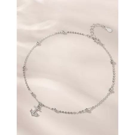 1 pieza Cadena tobillera exquisito zirconia cúbica adorno ancla accesorio plata esterlina para mujeres para playa