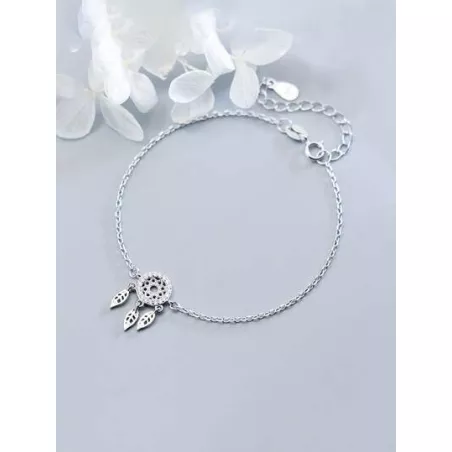 Pulsera S925 plata esterlina hoja para mujeres , moda con cadena estilo , boda & regalo de cumpleaños