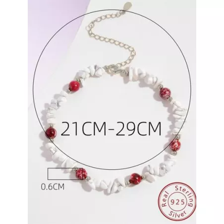 1 pieza S925 plata esterlina Pulsera tobillera natural con turquesa , vintage casual rojo & blanco , irregular rojo rock & blanc