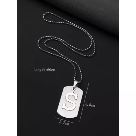 1 Set de collar con dije geométrico con detalle de letras para hombre, joyería de acero inoxidable